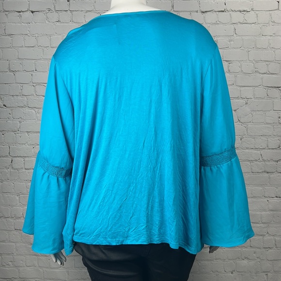 INC Teal Bell Sleeve V-Neck Blouse Plus Size 4X - Picture 2 of 5